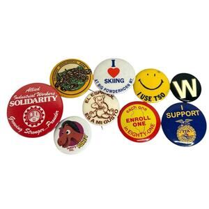 Vintage Pinback Buttons Lot Various Ages Various Subject Matter